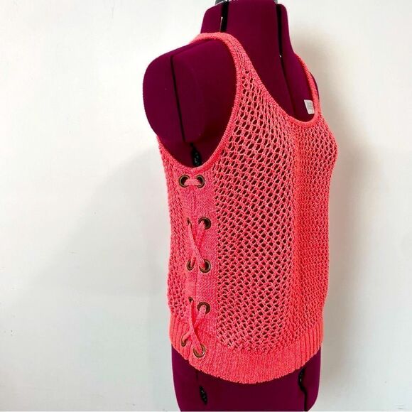 GUESS Pink Neat Knit Tank Top S Crochet Top - Picture 2 of 11